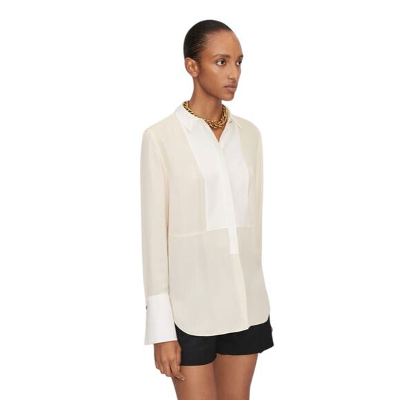 ME+EM Silk Longline Tux Shirt in Cream & Soft White UK6|US2|XS - Picture 2 of 10